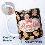 Personalized Custom Name Cute Gingerbread Couple Candy Star Sparkle Christmas Seamless 11oz Ceramic Coffee Tea Mug White Large Handle