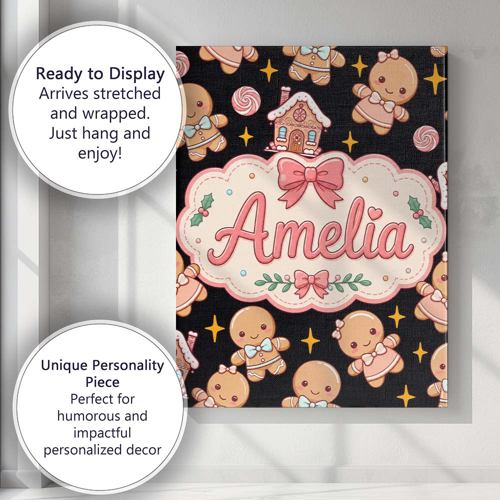 Personalised Name Cute Gingerbread Couple Custom  Unique Gift Idea Elegant Feature Canvas Wall Art Print Decor Picture Ready to Hang