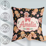 Custom Name Cute Gingerbread Couple Candy Star Sparkle Christmas Square Filled Cushion Throw Pillow Sofa Bed Home Decor Zip Washable UK Made