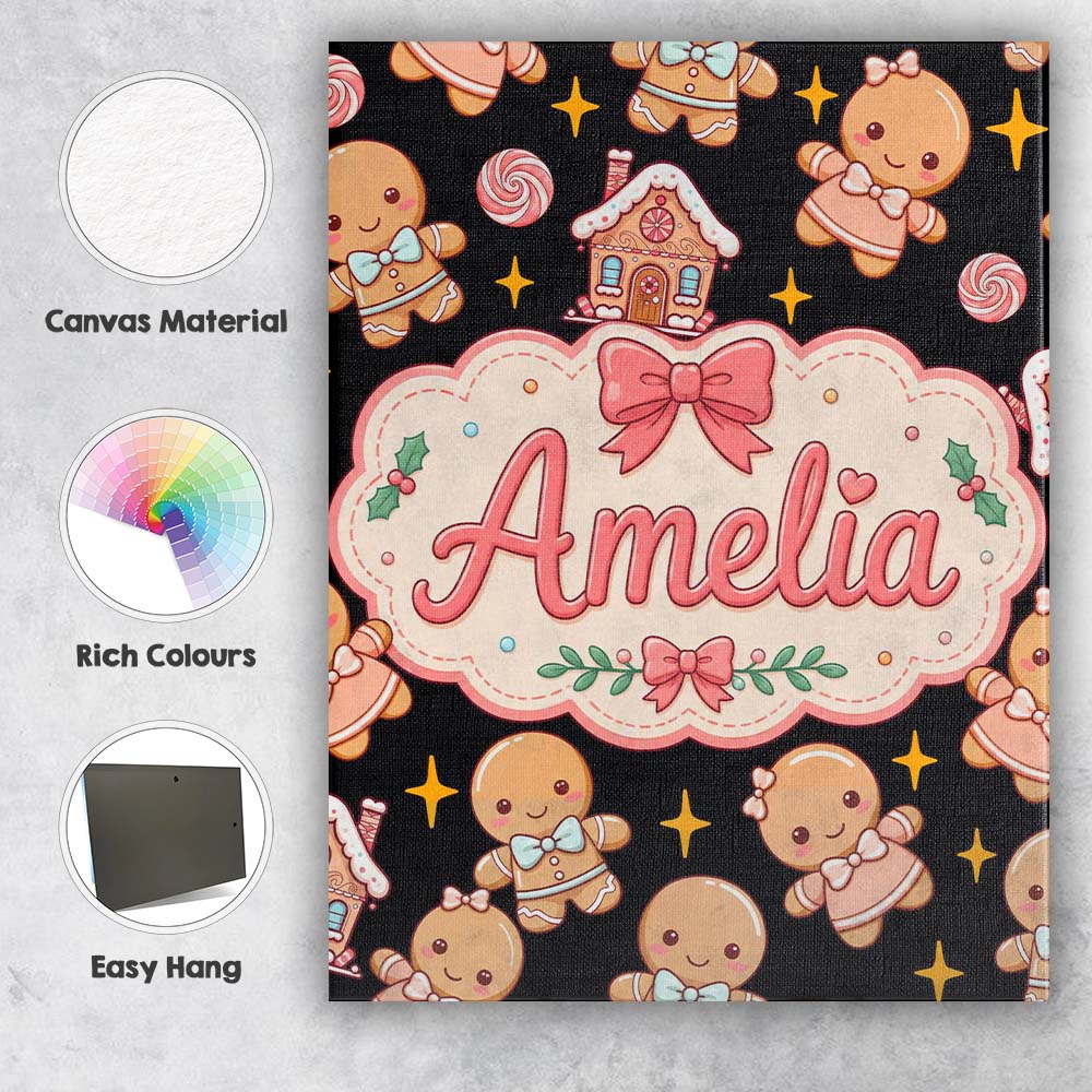 Personalised Name Cute Gingerbread Couple Custom  Unique Gift Idea Elegant Feature Canvas Wall Art Print Decor Picture Ready to Hang