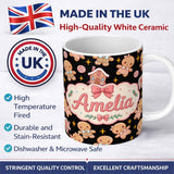 Personalized Custom Name Cute Gingerbread Couple Candy Star Sparkle Christmas Seamless 11oz Ceramic Coffee Tea Mug White Large Handle