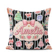Custom Name Christmas Gingerbread House Snowman Tree Blue Stripe Square Filled Cushion Throw Pillow Sofa Bed Home Decor Zip Washable UK Made