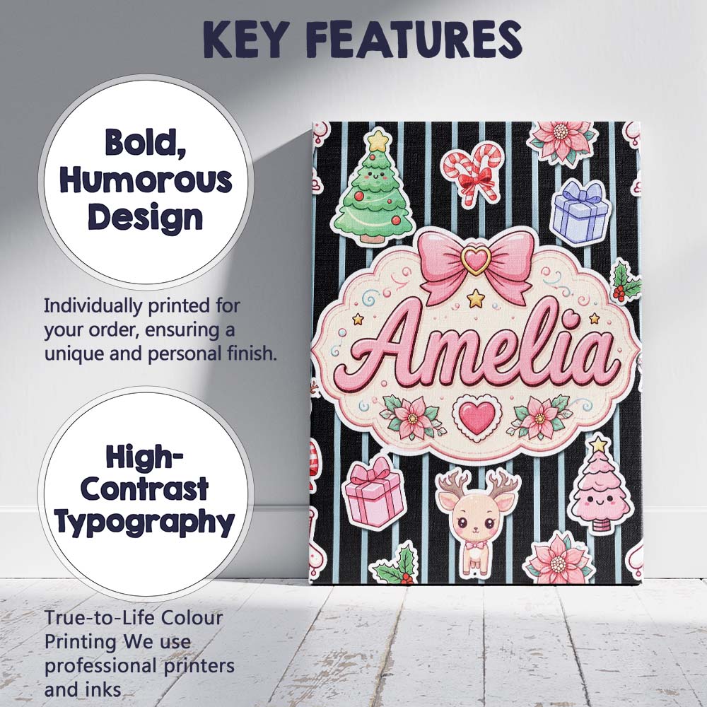 Personalised Name Cute Christmas Gingerbread Custom Bespoke  Contemporary Display Canvas Wall Art Print Decor Picture Ready to Hang