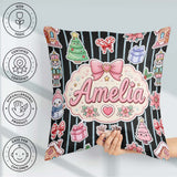 Custom Name Christmas Gingerbread House Snowman Tree Blue Stripe Square Filled Cushion Throw Pillow Sofa Bed Home Decor Zip Washable UK Made