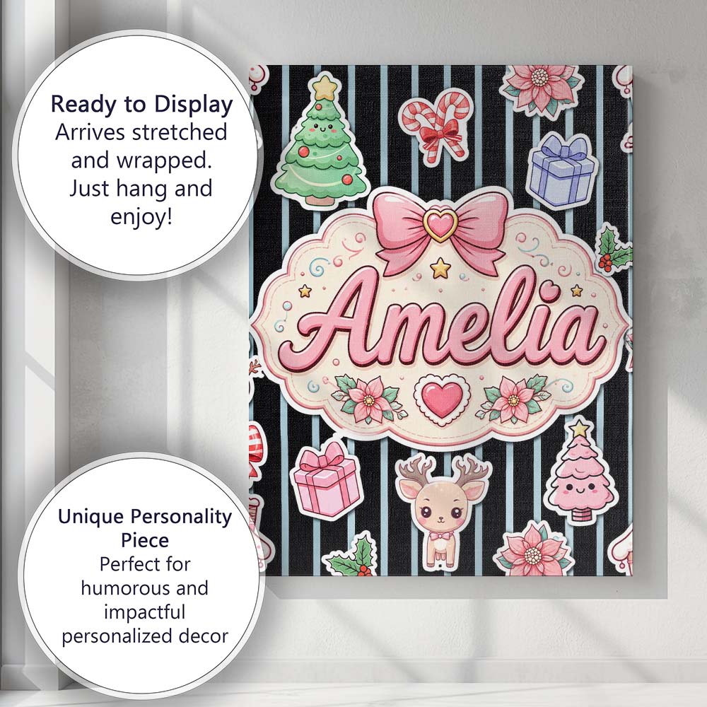 Personalised Name Cute Christmas Gingerbread Custom Bespoke  Contemporary Display Canvas Wall Art Print Decor Picture Ready to Hang