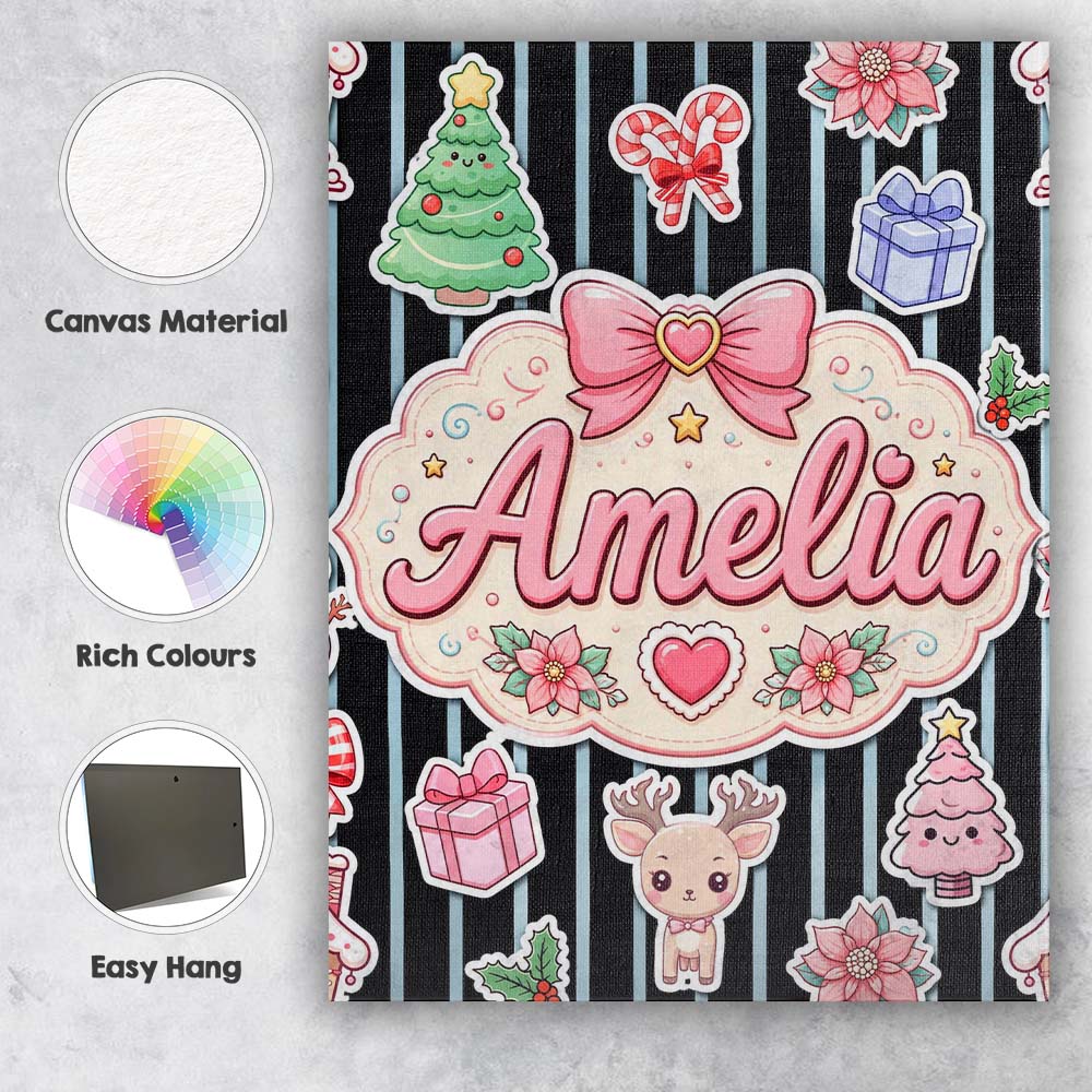 Personalised Name Cute Christmas Gingerbread Custom Bespoke  Contemporary Display Canvas Wall Art Print Decor Picture Ready to Hang