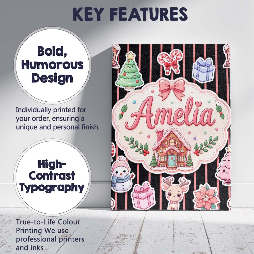 Personalised Name Cute Christmas Gingerbread Custom Bespoke  Contemporary Display Canvas Wall Art Print Decor Picture Ready to Hang