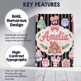 Personalised Name Cute Christmas Gingerbread Custom Bespoke  Contemporary Display Canvas Wall Art Print Decor Picture Ready to Hang