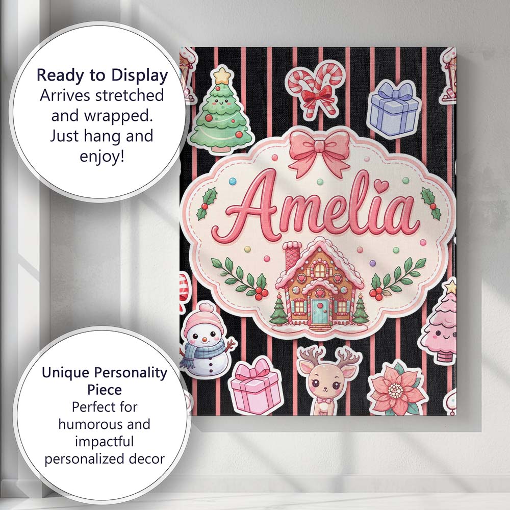 Personalised Name Cute Christmas Gingerbread Custom Bespoke  Contemporary Display Canvas Wall Art Print Decor Picture Ready to Hang