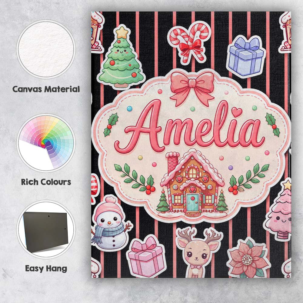 Personalised Name Cute Christmas Gingerbread Custom Bespoke  Contemporary Display Canvas Wall Art Print Decor Picture Ready to Hang