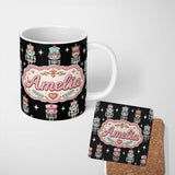 Personalized Custom Name Cute Nutcracker Soldier Toy King Pastel Christmas Seamless Pattern 11oz Ceramic Coffee Tea Mug White Large Handle