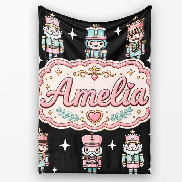 Cute Nutcracker Soldier Toy King Pastel Christmas Seamless Pattern  Personalised Custom Name Super Soft Fleece Blanket Bed Sofa Throw