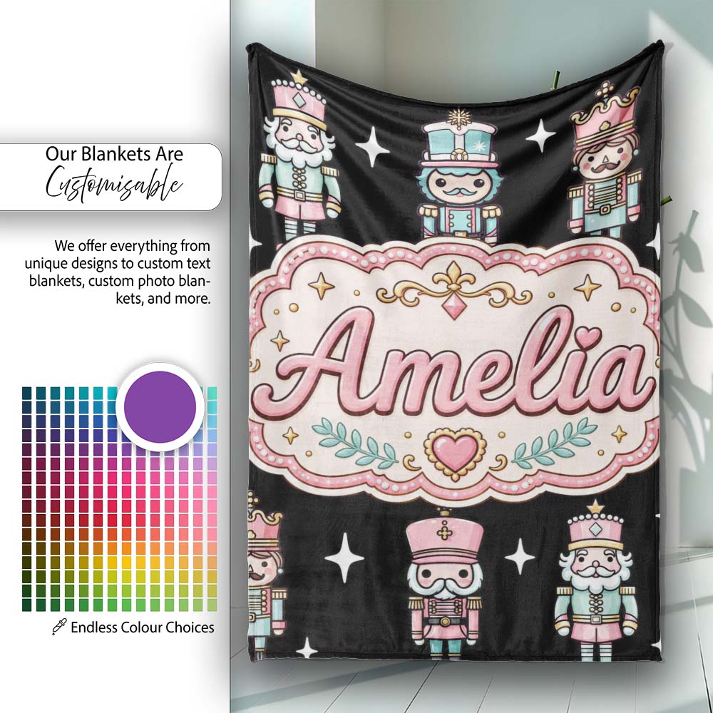 Cute Nutcracker Soldier Toy King Pastel Christmas Seamless Pattern  Personalised Custom Name Super Soft Fleece Blanket Bed Sofa Throw