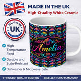 Personalized Custom Name Bright Psychedelic Floral Scroll Damask Seamless Pattern Lovely 11oz Ceramic Coffee Tea Mug White Large Handle
