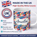 Personalized Custom Name Modern Fluid Marble Teal Red Cream Abstract Pattern Cute Unique Gift 11oz Ceramic Coffee Tea Mug White Large Handle