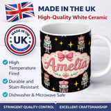 Personalized Custom Name Cute Nutcracker Soldier Toy King with Star Sparkle Christmas 11oz Ceramic Coffee Tea Mug White Large Handle