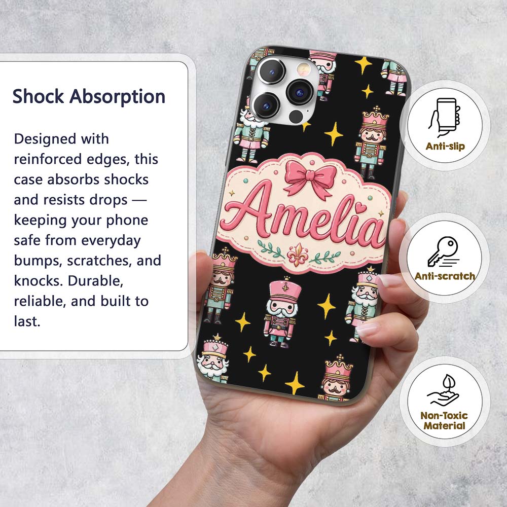 Cute Nutcracker Soldier Toy King Printed Design Custom Name Protective Phone Case Mobile Cover Durable Everyday Smartphone Shock Resistant