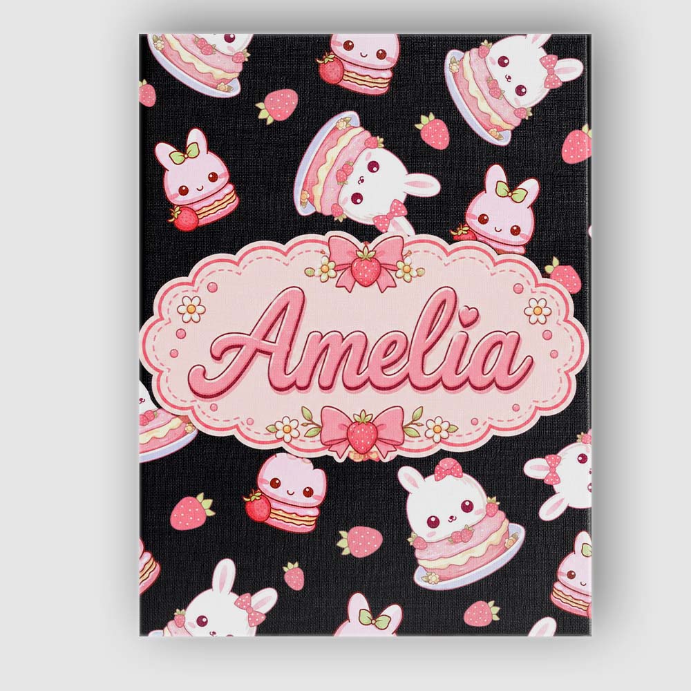 Personalised Name Cute Strawberry Bunny Custom  Modern Room Accent Elegant Feature Canvas Wall Art Print Decor Picture Ready to Hang