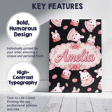 Personalised Name Cute Strawberry Bunny Custom  Modern Room Accent Elegant Feature Canvas Wall Art Print Decor Picture Ready to Hang