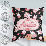 Custom Name Bunny Macaron Dessert Kawaii Sweet Seamless Pattern Square Filled Cushion Throw Pillow Sofa Bed Home Decor Zip Washable UK Made
