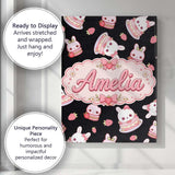 Personalised Name Cute Strawberry Bunny Custom  Modern Room Accent Elegant Feature Canvas Wall Art Print Decor Picture Ready to Hang