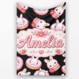 Cute Strawberry Bunny Donut Dessert Kawaii Sweet Seamless Pattern  Personalised Custom Name Super Soft Fleece Blanket Bed Sofa Throw