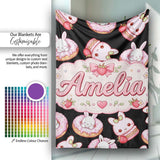Cute Strawberry Bunny Donut Dessert Kawaii Sweet Seamless Pattern  Personalised Custom Name Super Soft Fleece Blanket Bed Sofa Throw