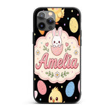 Cute Easter Bunny Chick Carrot Egg Pastel Spring Custom Name Protective Phone Case Mobile Cover Durable Everyday Smartphone Shock Resistant