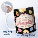 Personalized Custom Name Cute Easter Bunny Chick Carrot Egg Pastel Spring Seamless Pattern 11oz Ceramic Coffee Tea Mug White Large Handle