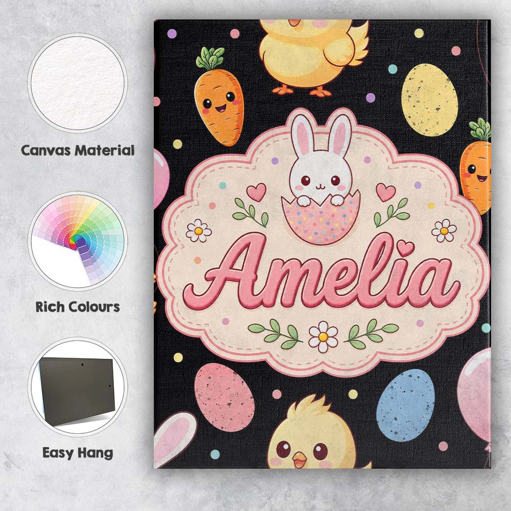 Personalised Name Cute Easter Bunny Chick Custom  Unique Gift Idea Elegant Feature Canvas Wall Art Print Decor Picture Ready to Hang