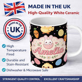 Personalized Custom Name Cute Easter Bunny Chick Carrot Egg Pastel Spring Seamless Pattern 11oz Ceramic Coffee Tea Mug White Large Handle