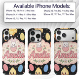 Cute Easter Bunny Chick Carrot Egg Pastel Spring Custom Name Protective Phone Case Mobile Cover Durable Everyday Smartphone Shock Resistant