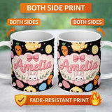 Personalized Custom Name Cute Easter Bunny Chick Carrot Egg Pastel Confetti Seamless Pattern 11oz Ceramic Coffee Tea Mug White Large Handle