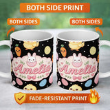 Personalized Custom Name Cute Easter Bunny Chick Egg Carrot Pastel Spring Seamless Pattern 11oz Ceramic Coffee Tea Mug White Large Handle