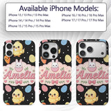 Cute Easter Bunny Chick Egg Carrot Pastel Spring Custom Name Protective Phone Case Mobile Cover Durable Everyday Smartphone Shock Resistant