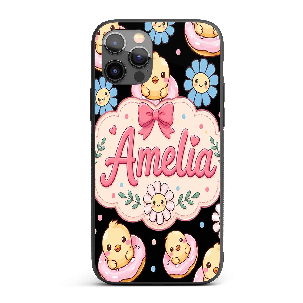 Cute Chick Donut Flower Kawaii Printed Design Custom Name Protective Phone Case Mobile Cover Durable Everyday Smartphone Shock Resistant