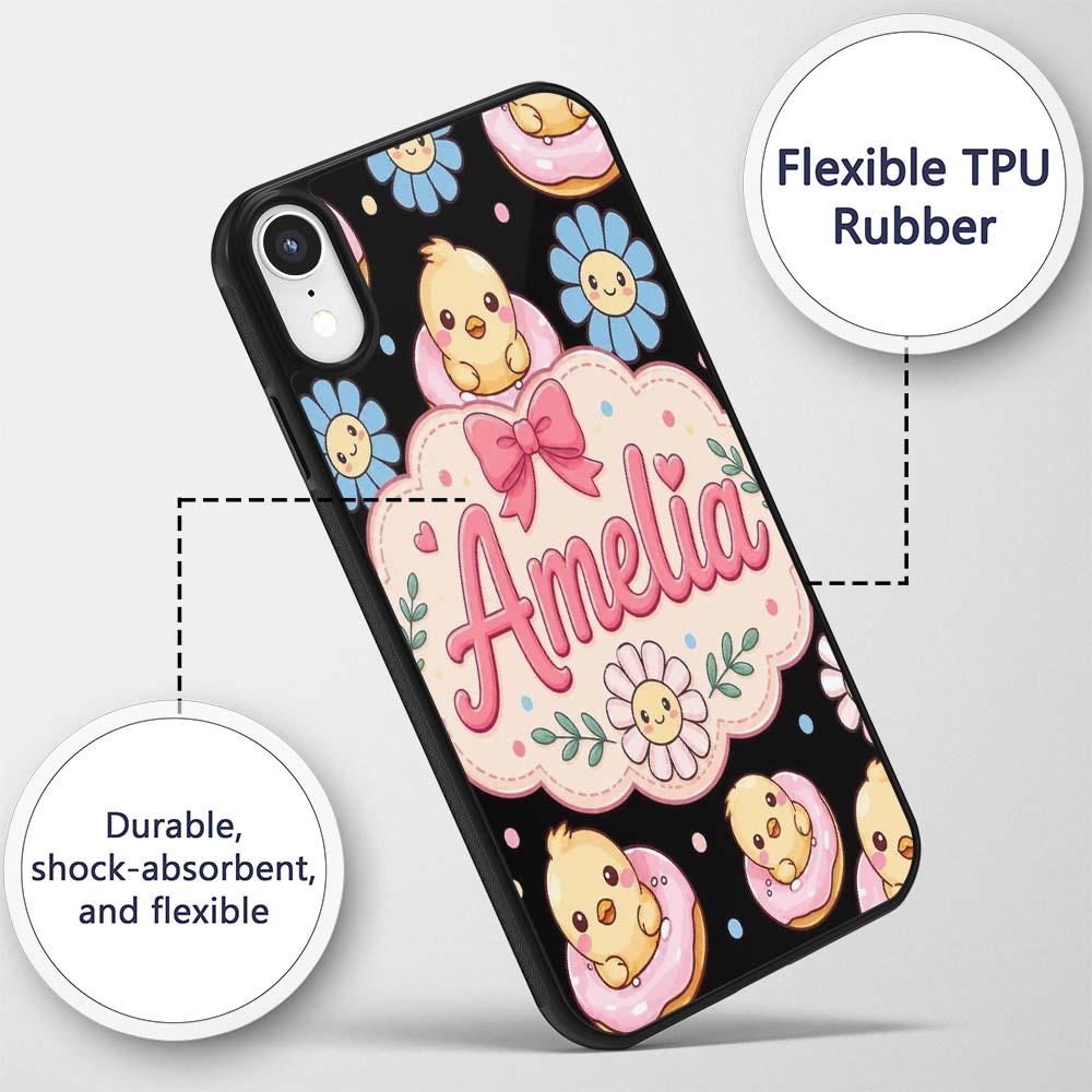 Cute Chick Donut Flower Kawaii Printed Design Custom Name Protective Phone Case Mobile Cover Durable Everyday Smartphone Shock Resistant
