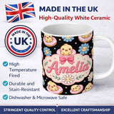Personalized Custom Name Cute Chick Donut Flower Kawaii Spring Sweet Seamless Pattern Name 11oz Ceramic Coffee Tea Mug White Large Handle