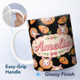 Personalized Custom Name Cute Bunny Carrot Donut Kawaii Easter Sweet Seamless Pattern Name 11oz Ceramic Coffee Tea Mug White Large Handle