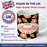 Personalized Custom Name Cute Bunny Carrot Donut Kawaii Easter Sweet Seamless Pattern Name 11oz Ceramic Coffee Tea Mug White Large Handle