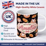 Personalized Custom Name Cute Bunny Carrot Donut with Dots Easter Sweet Seamless Pattern Name 11oz Ceramic Coffee Tea Mug White Large Handle