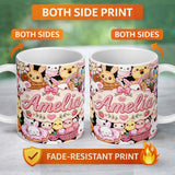 Personalized Custom Name Cute Easter Bunny Chick Basket Egg Sweet Kawaii Seamless Pattern 11oz Ceramic Coffee Tea Mug White Large Handle