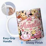 Personalized Custom Name Cute Easter Bunny Chick Basket Egg Sweet Kawaii Seamless Pattern 11oz Ceramic Coffee Tea Mug White Large Handle