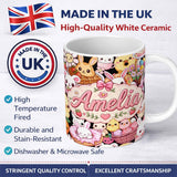 Personalized Custom Name Cute Easter Bunny Chick Basket Egg Sweet Kawaii Seamless Pattern 11oz Ceramic Coffee Tea Mug White Large Handle