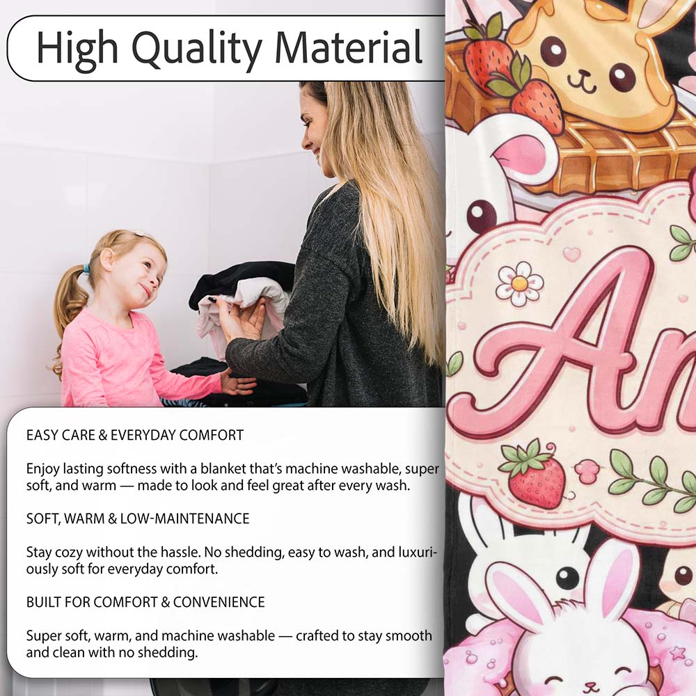 Cute Easter Bunny Chick Basket Egg Sweet Kawaii Seamless Pattern  Personalised Custom Name Super Soft Fleece Blanket Bed Sofa Throw