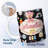 Personalized Custom Name Cute Easter Chick Bunny Flower Fence Pastel Seamless Pattern Name 11oz Ceramic Coffee Tea Mug White Large Handle