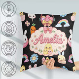 Custom Name Easter Chick Bunny Flower Fence Pastel Seamless Name Square Filled Cushion Throw Pillow Sofa Bed Home Decor Zip Washable UK Made