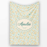 Minimal Line Art Croissant Pattern Soft Green Background Modern  Personalised Custom Name Super Soft Fleece Blanket Bed Sofa Throw