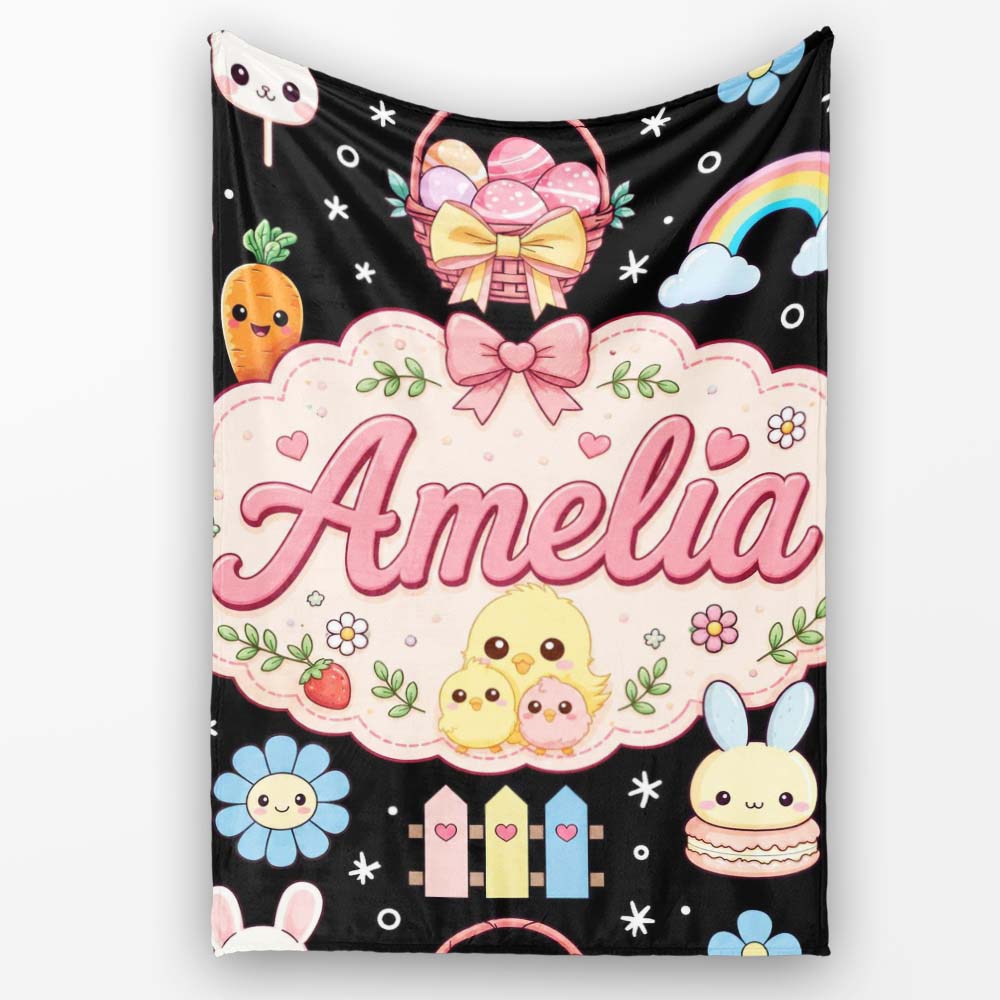 Cute Bunny Donut Popsicle Sweet Dessert Kawaii Seamless Pattern Name  Personalised Custom Name Super Soft Fleece Blanket Bed Sofa Throw