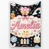 Cute Bunny Donut Popsicle Sweet Dessert Kawaii Seamless Pattern Name  Personalised Custom Name Super Soft Fleece Blanket Bed Sofa Throw